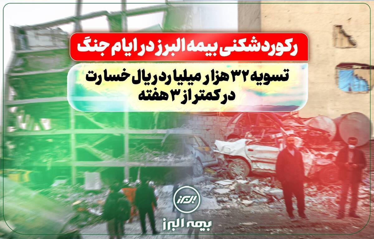 رکوردشکنی بیمه البرز در ایام جنگ: تسویه 32 هزار میلیارد ریال خسارت در کمتر از سه هفته رکوردشکنی بیمه البرز در ایام جنگ: تسویه 32 هزار میلیارد ریال خسارت در کمتر از سه هفته